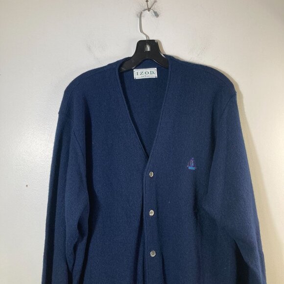 Mens Vintage Izod Button Cardigan Dad Mr Rogers Grandpa Navy L Made in USA - Picture 3 of 9